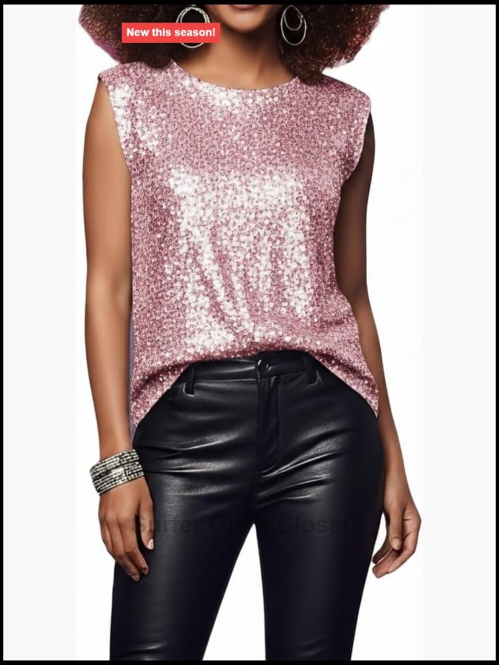 Sequin Sleeveless Tank Top Sparkly Party Top with Stretch